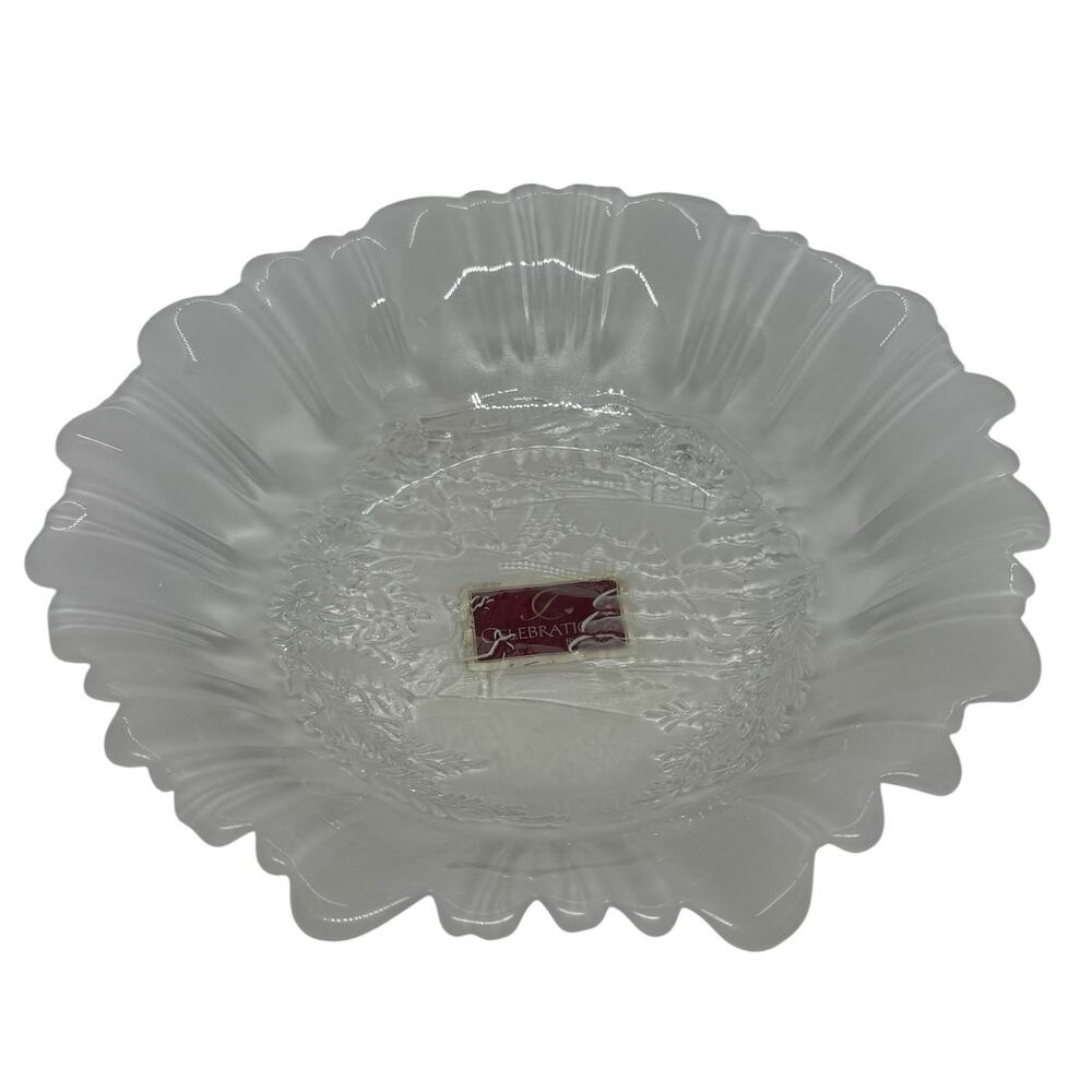 MIKASA 10.5” Frosted Glass Bowl Celebrations Winter Dreams Collection NIB
